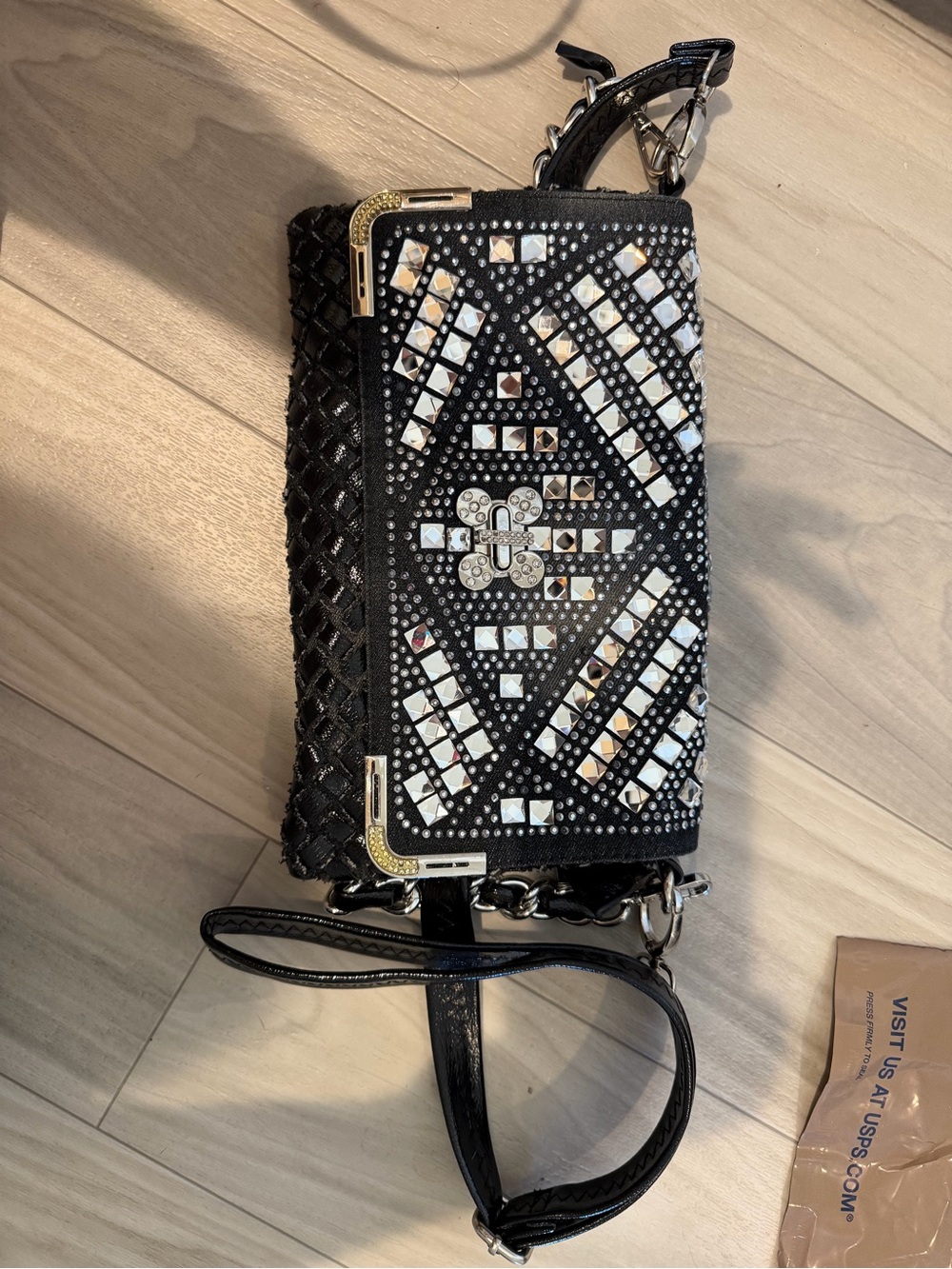 LANY - Studded Black Crossbody Clutch with Mirror Tile Accents